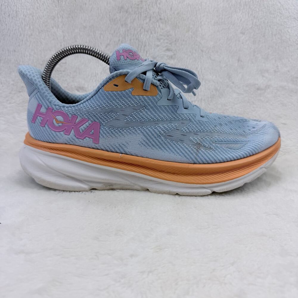 HOKA Clifton 9 Wide Womens Running Shoes Blue Orange Size 9.5 D 1132211 ABIW